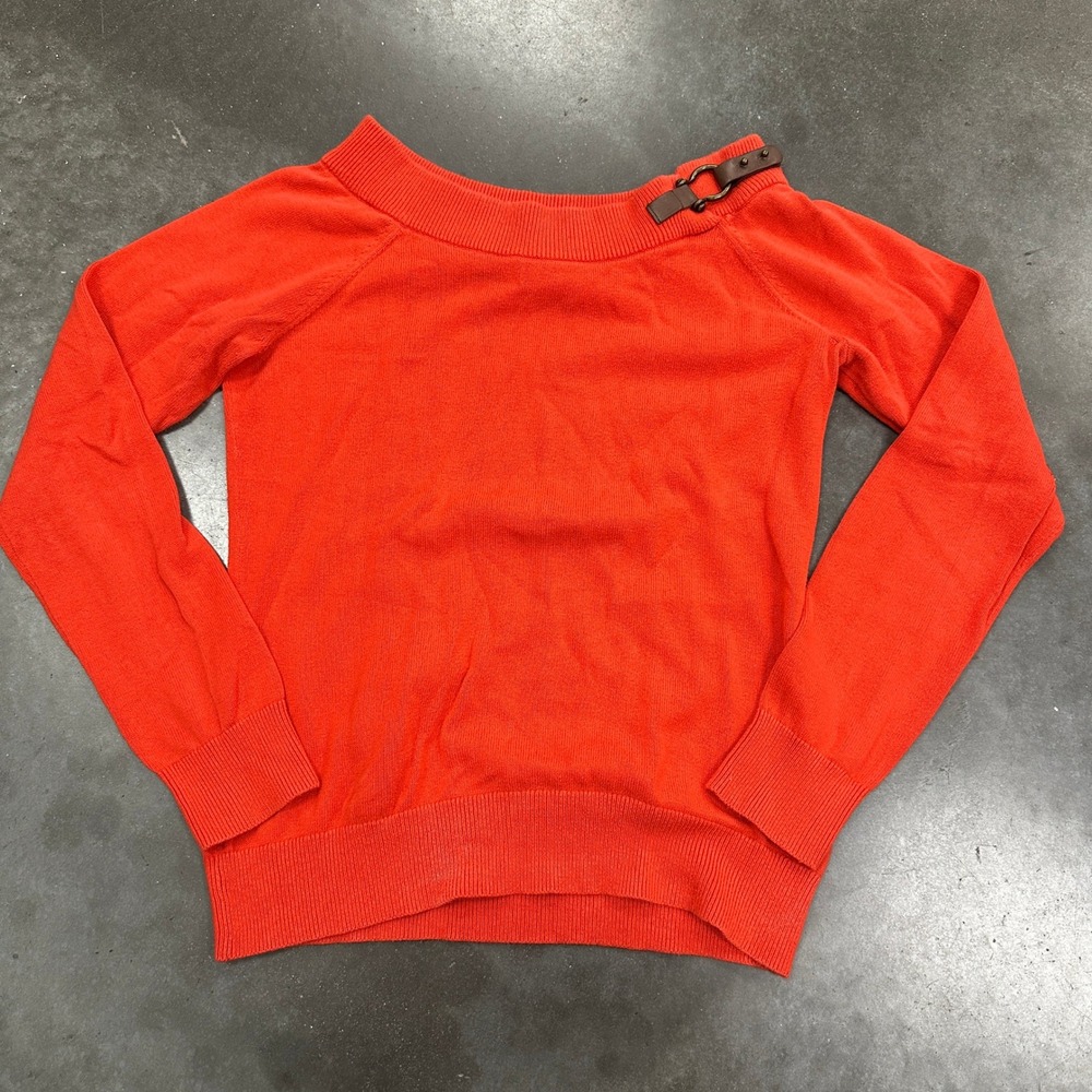 Lauren Ralph Lauren Orange Cotton Buckle Shoulder Boat Neck Sweater Small